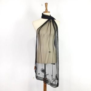 Vintage deadstock Betsey Johnson black sheer floral beaded wrap scarf NWT